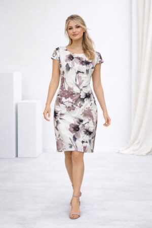 Pudra Midi Boy Çiçek Desenli 36 Beden Kadın Elbise