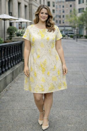 Sarı Midi Boy  Jakar 42 Beden Kadın Elbise