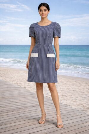 Siyah  Midi Boy Çizgi Desenli 36 Beden Kadın Elbise