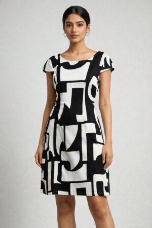 Siyah Midi Boy Desenli 36 Beden Kadın Elbise