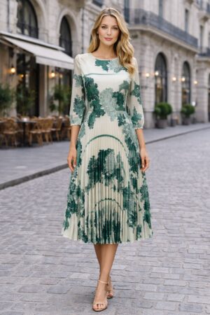 36 BEDEN PLİSELİ YEŞİL ELBİSE