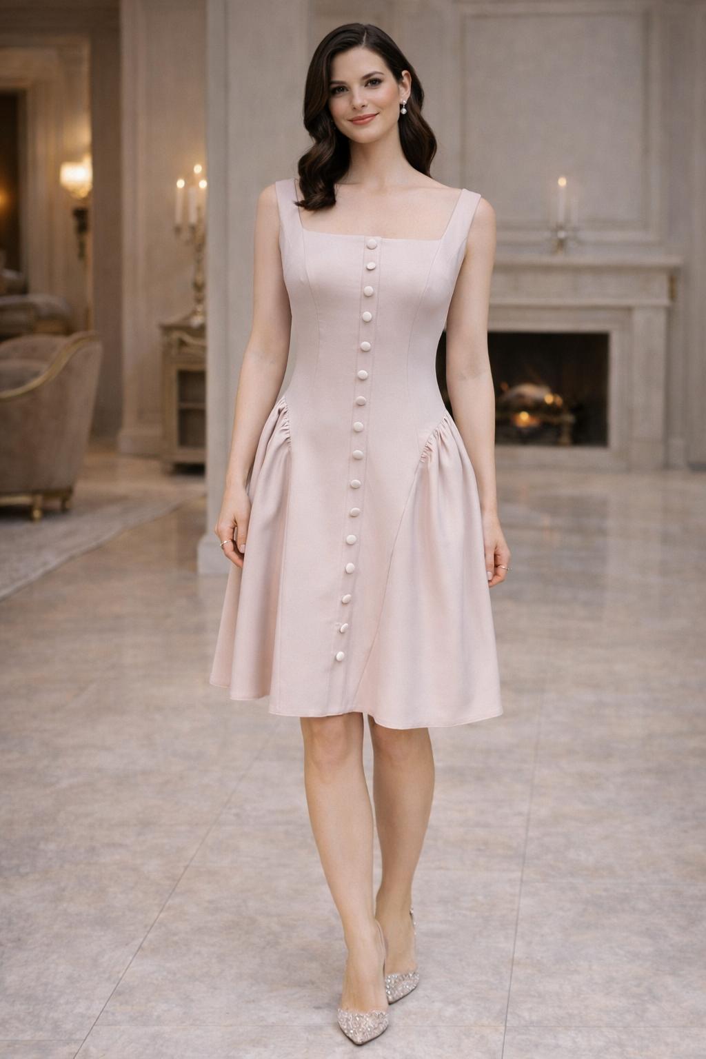 36 BEDEN PUDRA DÜĞME DETAYLI ELBİSE